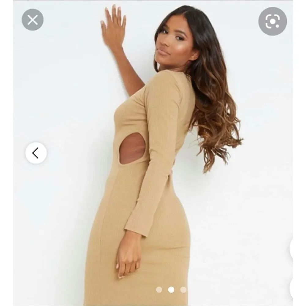 Pretty Little Thing NWT tan size 14 dress one sleeve cut outs